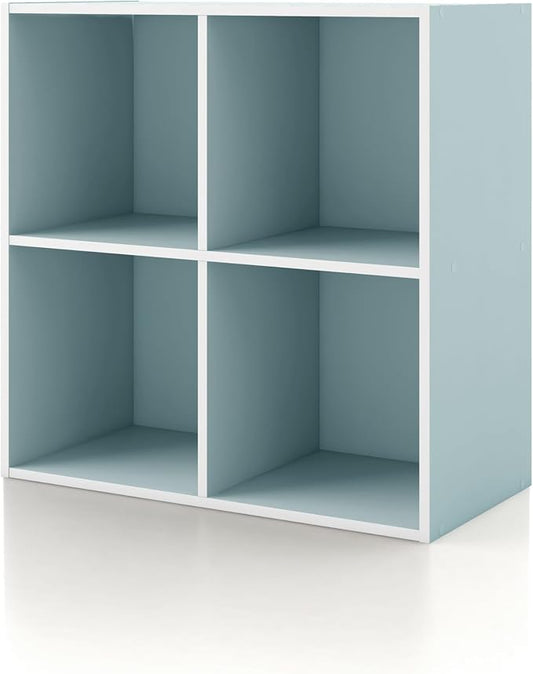 Homes: Inside + Out Apexa 4-Cube Storage Organizer Shelves, Stackable Wood Bookcase Fits Cubby Bins for Organization, Dorm Teen Room Decor & Home Office, Light Blue
