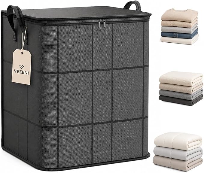 Spacious Moving Storage Bin Blanket Storage Bags with Zipper and Handles Large Foldable Bedding Winter Clothes Quilts Comforter Sweaters Organizer Machine Washable Capacity Fabric