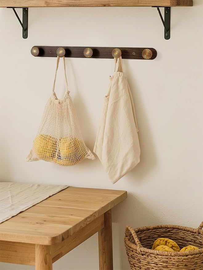 1 Pack Coat Rack Wall Mounted Antique Brass Wood Towel Hooks for Bathrooms Wall Hooks for Hanging Robe Coat Hooks Kitchen Decorative Heavy Duty Zinc Alloy
