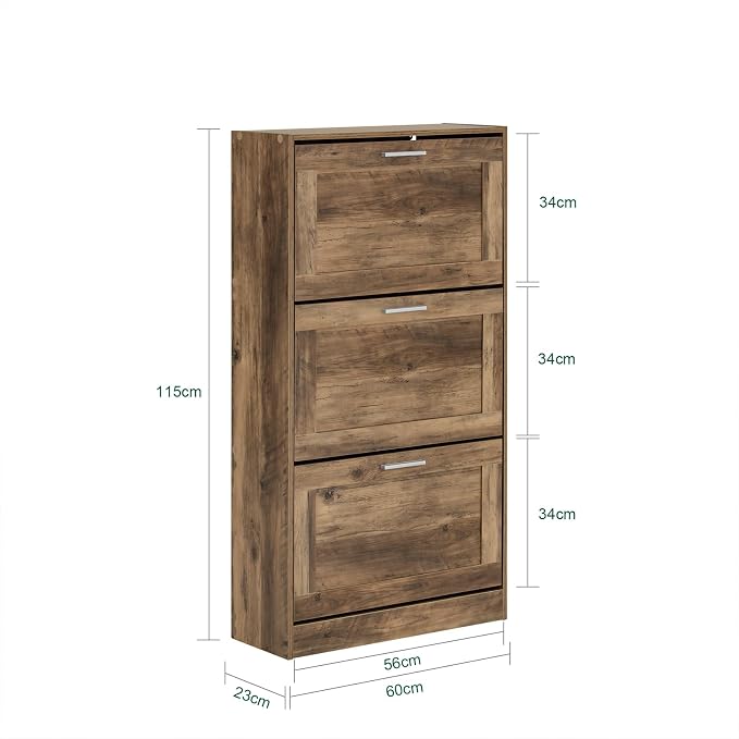 Haotian Shoe Cabinet Storage for Entryway | Narrow Shoe Cabinet with Three Flip Drawers to Save Space, Shoe Rack Cabinet for Entrance Hallway (Natural)