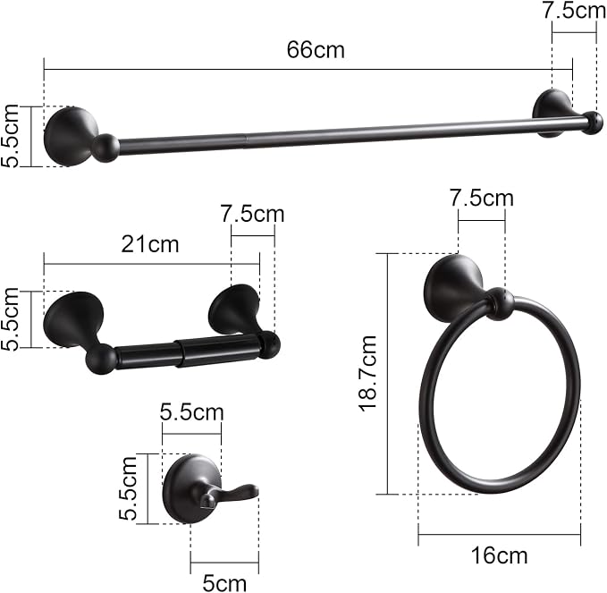 BGL Bathroom Hardware Set Matte Black Adjustable Expandable Bath Towel Bars Bathroom Accessory Set Towel Racks 8-Pieces Wall Mount
