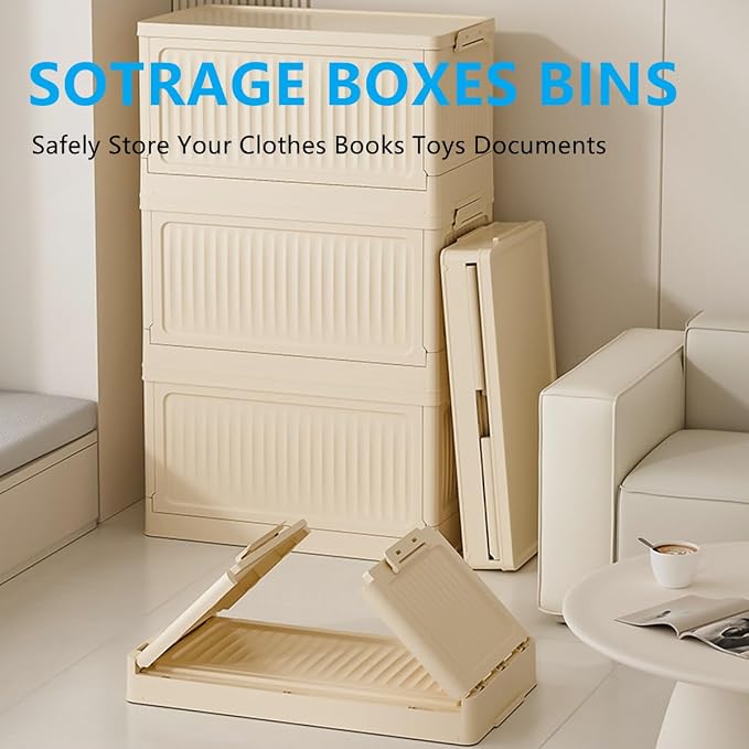 Foldable Storage Bins with Lids, 2‑Pack Beige – Collapsible Storage Box Organizer for Closet, Clothes, Toys, Books, Documents