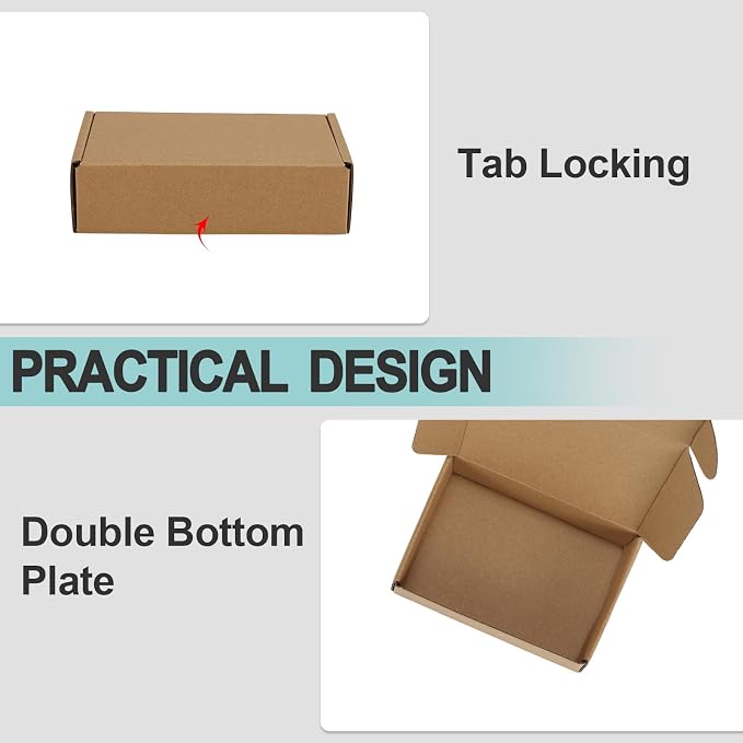 CRUGLA 6x4x1.5 Small Shipping Boxes, 100 Pack Brown Kraft Folding Mailer Boxes, 3-Ply Corrugated Cardboard Mini Box Mailers for Small Business Packaging