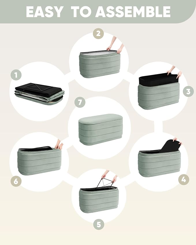 B FSOBEIIALEO Velvet Storage Ottoman with Tray, Folding Ottoman with Storage Coffee Table Shoes Bench for Dorm Room, Living Room Sage, 30"x15"x15"