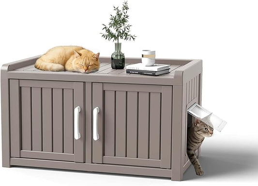 ROJIK Shoe Cabinet Waterproof UV-Resistant,Storage Bench Indoor Outdoor with Adjustable Shelves,for Entryway Bedroom,Hallway,Living Room(Double Door + Side Access,Grey)