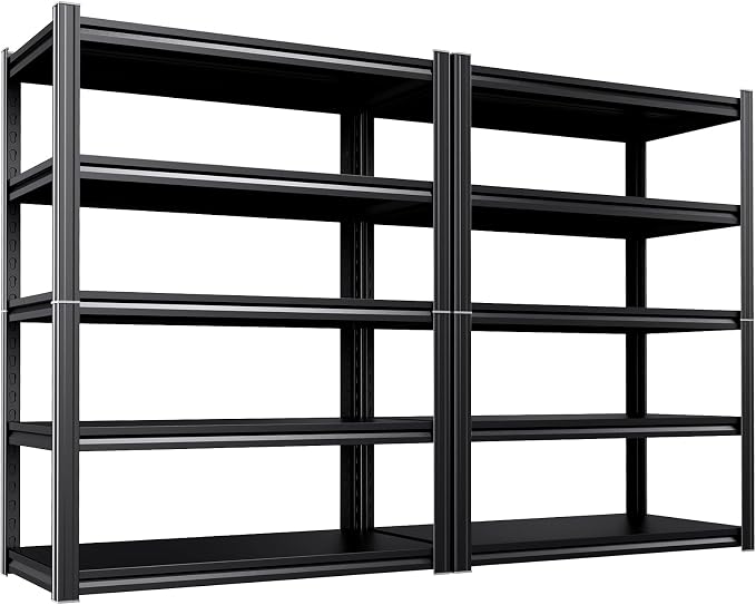2 Pack 5-Tier Garage Shelving - 2050 lbs Heavy Duty Metal Storage Shelves, Adjustable Storage Rack for Warehouse Industrial Pantry Basement 71"x46"x20"