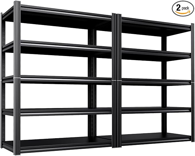 2-Pack Heavy Duty Garage Shelving for Large Storage & Garage Organization, 71"H x 46"W x 20"D Adjustable 5-Tier All Metal Storage Shelf for Tools, Storage Bins, Bulk Items, Warehouse & Workshop