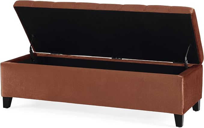 Upholstered Storage Ottoman Bench, End of Bed Bench with Storage Chest, Foldable Foot Rest with Legs for Living Room, Bedroom, Entryway, Dark Gray (Blush)