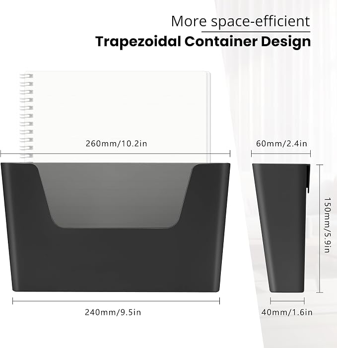 YOHOM Adhesive File Holder Plastic Document Folder Door No Drilling Mount Mail Magazine Organizer A4 Filing Envelopes Folder, Office Wall Mount Single Pocket (BLACK, 5 PCS)