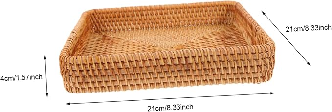 Amosfun Decorative Rattan Woven Storage Basket Versatile Sundries Holder for Home Office Premium Design for Snacks Items Toiletries
