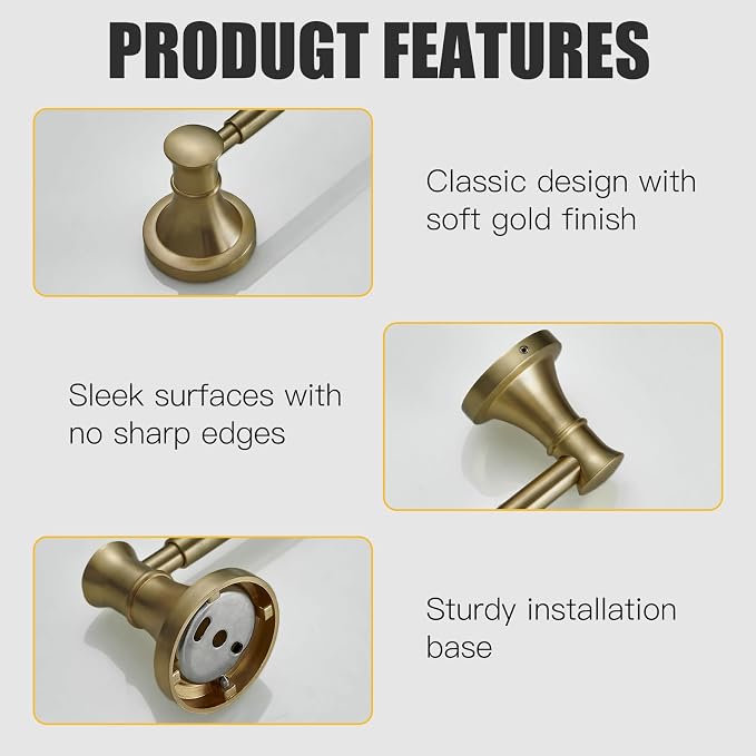 BESy Towel Racks for Bathroom Wall Mounted Bath Towel Bar Antique Brass | Adjustable 16-26 In, Wall Mounted Towel Holder, Stainless Steel, Rustproof, Towel Bar Rod Hanger Hardware Accessories Hotel