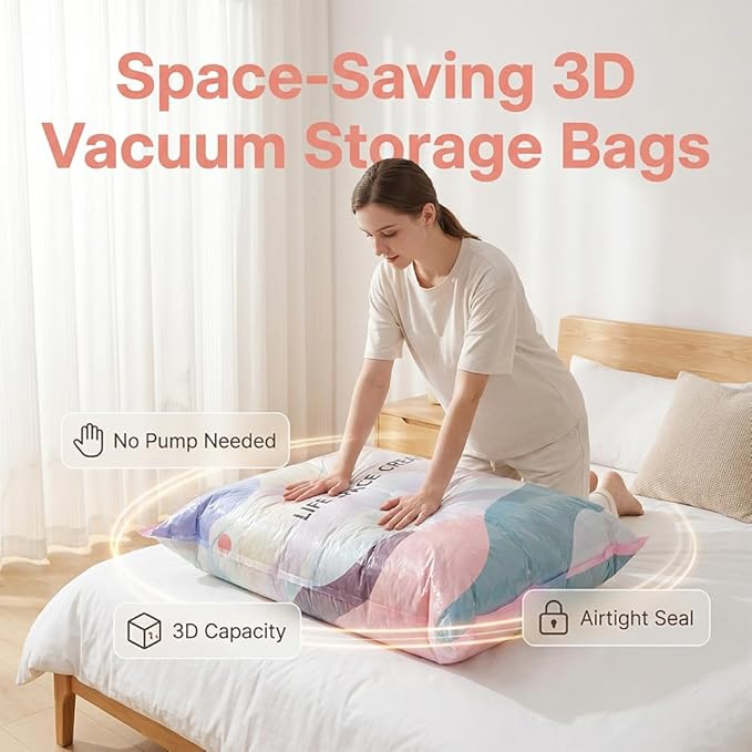 No-Pump Vacuum Storage Bags, 2026 New 3D Vacuum Storage Bags, Portable Large Clothes Compression Bags for Household Use, Convenient Cube Storage Bag for Clothes, Comforters, Blankets (4, 19.6*27.5in)