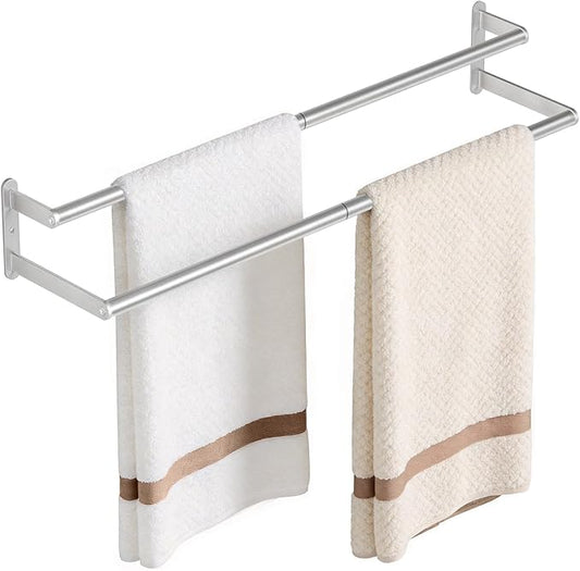 KLJKPA Double Towel Bar, Towel Holder for Bathroom, Brushed Nickel | Towel Rack for Bathroom Wall Mounted, Stainless Steel Double Bath Towel Bar