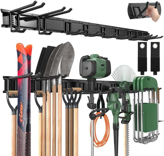 LBT 66" Garage Tool Organizer Wall Mount - 720lbs Garden Tool Organizer | Anti-Rust, Adjustable Hooks, Sheds Garden Tool Organizer Black, Gifts For Men Dad Husband