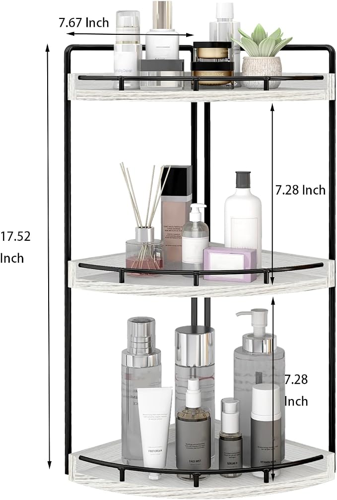 Dorhors Corner Bathroom Organizer Countertop,Vanity Counter Storage Shelf | 3 Tier Rustic White Stand Rack Holder for Kitchen,Dresser,Restroom,Wood Bathroom Sink Tray for Makeup,Perfume,Skincare,Lotion