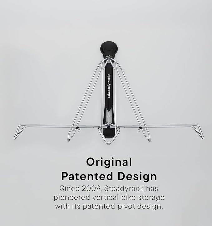 Steadyrack Fat Bike Wall Mount, Vertical Storage for 2.8 to 4.5 in Tires | Holds fat bikes and fat e-bikes without fenders. Roll-in, no lifting, folds flat, chrome-plated steel for garage use.