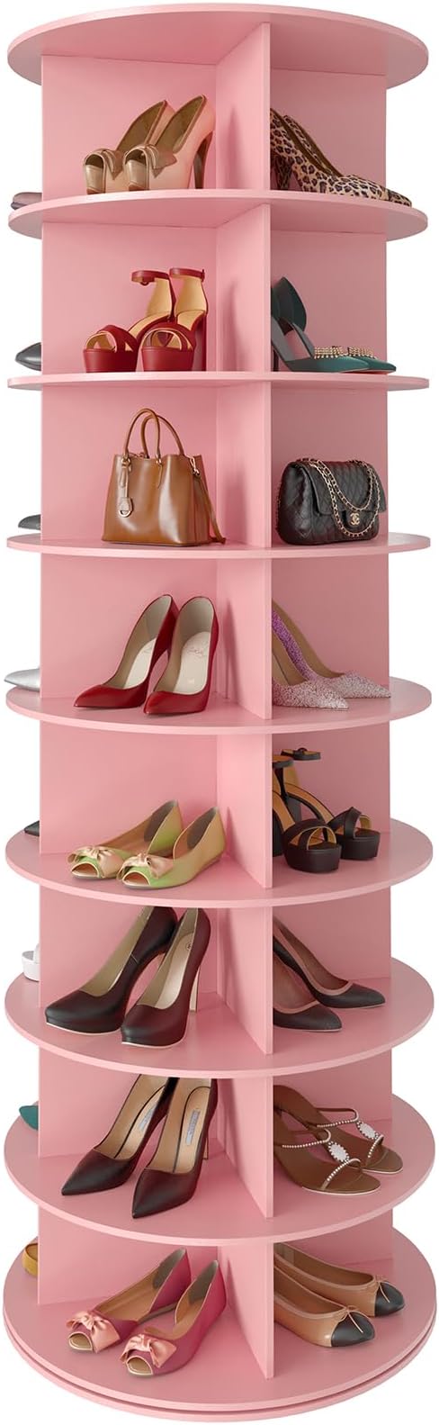 SpaceAid 8 Tier Rotating Shoe Rack Tower, Spinning Shoe Display Lazy Susan, Revolving 360 Shoe Rack Storage Round Carousel, Vertical Handbag Rotate Shoes Closet Organization (8-Tier Pink)