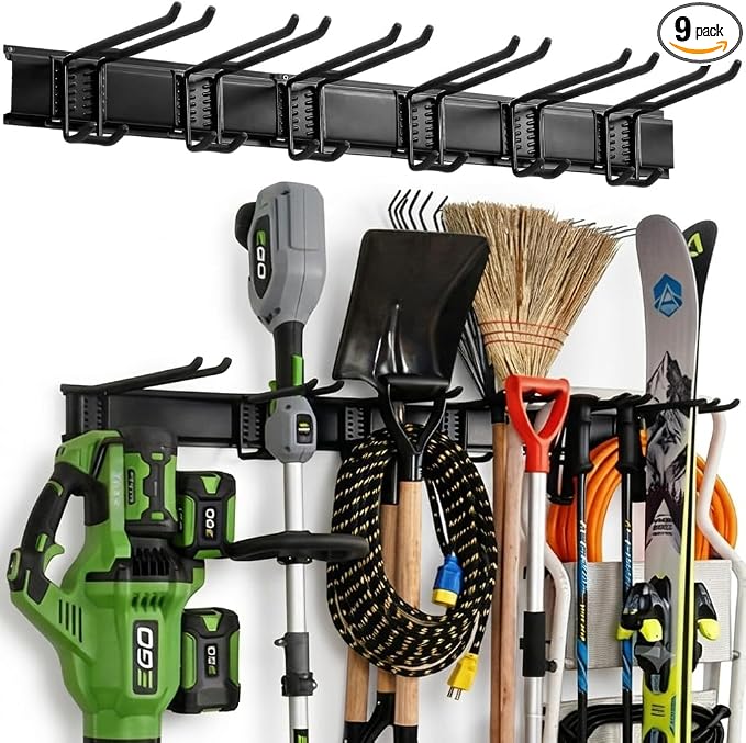 Aking Ace Garage Tool Organizer Wall Mount, 48-Inch Heavy Duty Garden Tool Rack for Shed, Holds 350lbs, Adjustable Storage Hanger for Shovel, Rake, and Power Tools