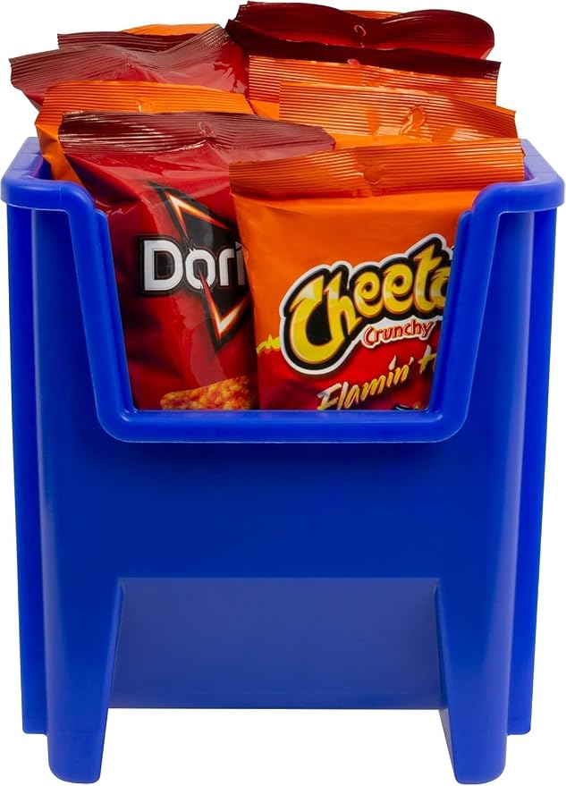 Akro-Mils 13014 Stak-N-Store Stackable Storage Bins, Heavy Duty Garage Storage Containers, Open Front Plastic Organizer for Tools, Shelves, Closet Organizer, 17-/12" x 11" x 12-1/2", Blue, 4-Pack