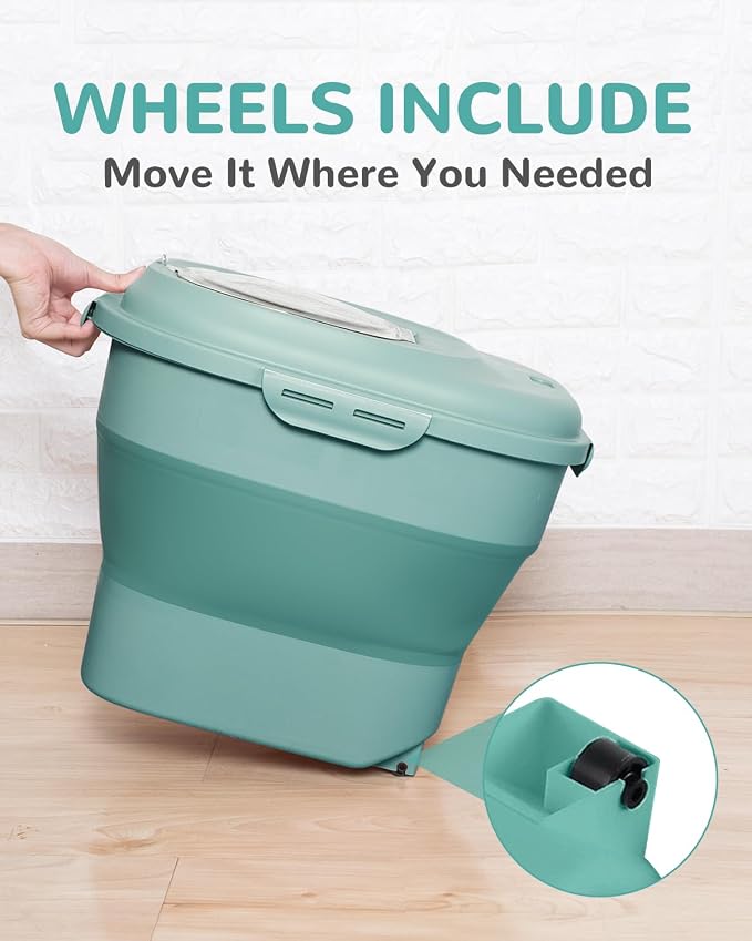 30-35Lbs Dog Food Storage Container Airtight,Collapsible Dog Food Container | Large Pet Food Storage Container with Double Airtight Seal & Magnetic Lid,Cat Food Container with Wheels,2Pcs Container,Scoop