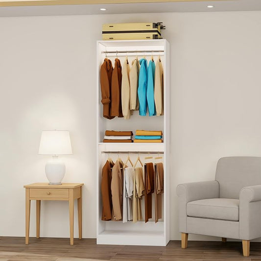 Fastgo Closet System with 3 Adjustable Hanging Rod ( 2 Interior, 1 Side), 2FT Small Hanging Closet Organizer System Wood