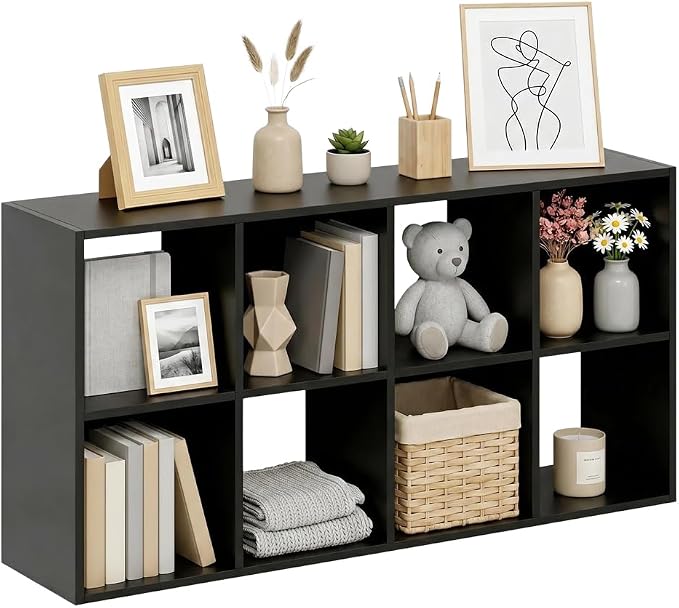 8 Cube Storage Organizer Shelf, Open Cube Bookshelf | Reversible Bookcase, Sturdy Modern Storage for Home Office, Bedroom, Living Room, Deep Black