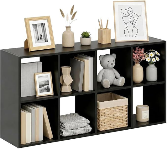 8 Cube Storage Organizer Shelf, Open Cube Bookshelf | Reversible Bookcase, Sturdy Modern Storage for Home Office, Bedroom, Living Room, Deep Black