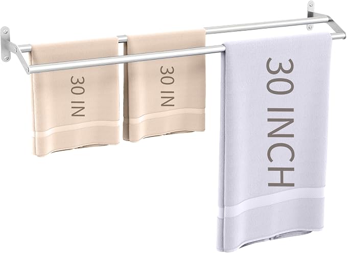 JUYSON Double Towel Bar for Bathroom, 30 Inch Towel Rack, Brushed Nickel | Wall Mounted, Stainless Steel, Rust Resistant, Space-Saving Design, Easy Installation