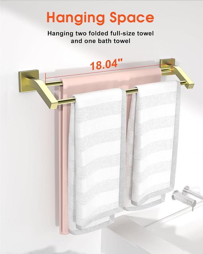 Alise Double Towel Bar, 20" Towel Racks for Bathroom Wall Mounted, Gold | SUS304 Stainless Steel Bathroom Towel Holder, Quick Drying Towel Hanger Towel Rod