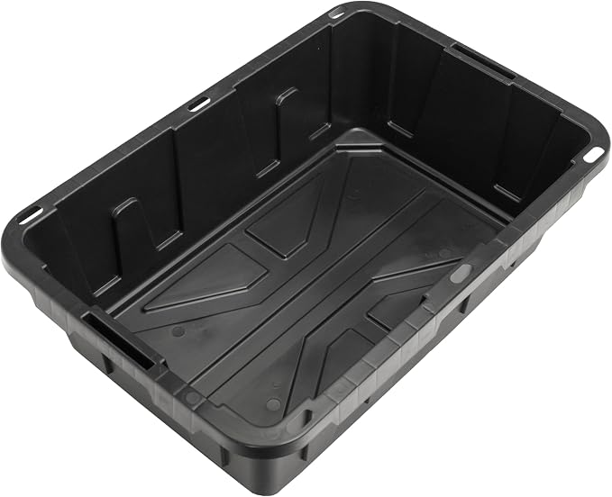 CX Heavy Duty 15-Gallon Stackable Plastic Storage Bins with Lids, 5 Pack | Storage totes for garage organization, Stackable containers, weather-resistant, snap lid, 9.5H x 20.6W x 30.6D, Black/Yellow