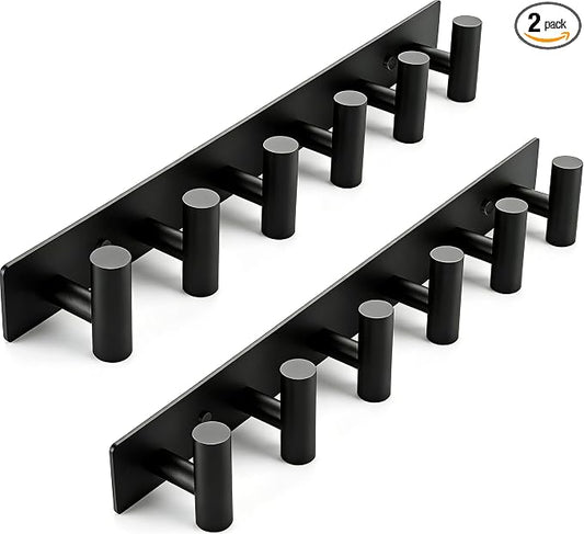 Matte Black Coat Rack Wall Mount - 6 Hooks, Heavy Duty Stainless Steel Wall Hooks for Towels, Coats, Robes, Bags, Hats, Keys, Wall Coat Hanger for Bathroom,Entryway,Kitchen,Hotel,Bedroom,Office, 2Pack