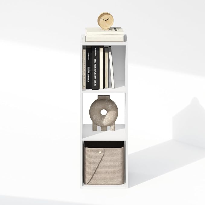 Furinno PELLI Book Shelf, 3-Cube Bookshelf, Cube Storage Organizer Bookcase, 11.7 x 12.1 x 35.4, for Living Room, Bedroom, Home Office, White