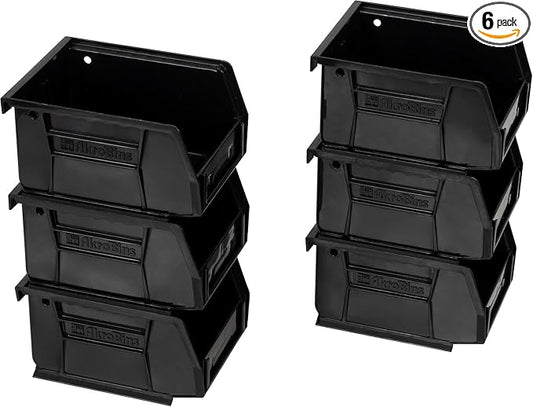 Akro-Mils 30210 AkroBins Plastic Storage Bins, Space-Saving Stackable Bins for Garage, Pantry, Craft Organization, 5" x 4" x 3", Black, 6-Pack