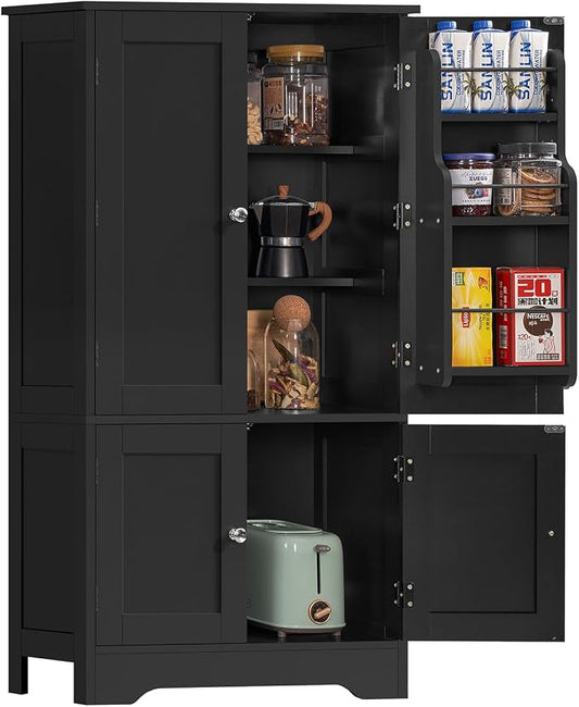 Storage Cabinet with 4 Doors, Kitchen Cabinet with 6 Door Shelves | Kitchen Pantry Cabinet with Adjustable Shelves, for Living Room, Dining Room, Bathroom, Black
