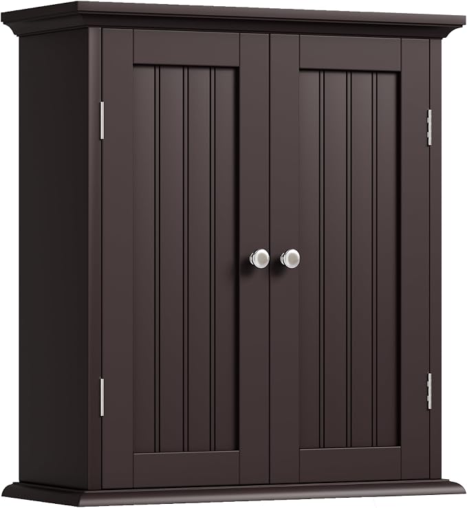 ChooChoo Bathroom Wall Cabinet with 2 Doors, Over The Toilet | 8.8"D x 21.1"W x 24"H, Medicine Cabinet, Adjustable Shelves, Cupboard, Espresso