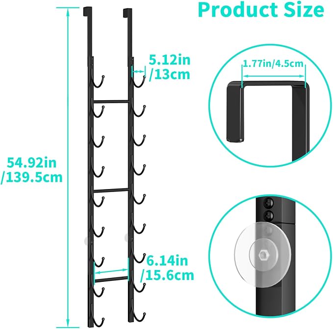 HapiRm Rolled Towel Racks for Bathroom - 9-Tier Over The Door & Wall Mounted Bathroom Towel Storage, Hanging Metal Organizer for Towels & Bath Sheets, Space Saving Rack for Bathroom, Camper, RV, Black