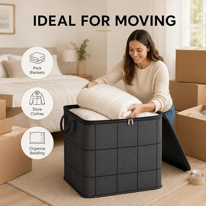 Spacious Moving Storage Bin Blanket Storage Bags with Zipper and Handles Large Foldable Bedding Winter Clothes Quilts Comforter Sweaters Organizer Machine Washable Capacity Fabric