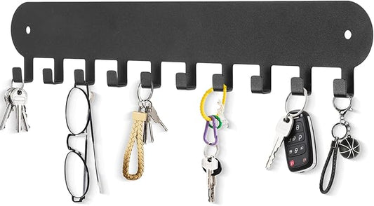 1 Pack Key Holder for Wall,Key Hooks with 10 Hooks, Black | Key Holder Wall Mount Self Adhesive Key Rack for Wall No Drill for Living Room, Kitchen, Bathroom, Garage