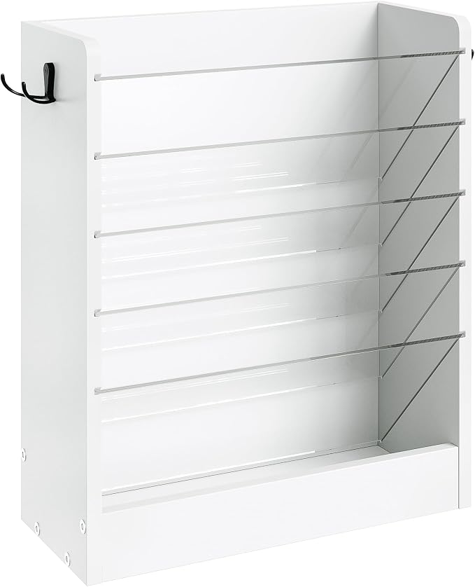 CHOEZON Wall File Holder, 6-Tier File Organizer, Office Supplies Storage Rack, Versatile Desktop Organizer, with Detachable Shelves, with Side Hooks, for Living Room, Study, Home Office, White MWJ02WB