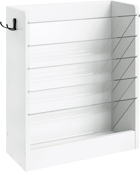 CHOEZON Wall File Holder, 6-Tier File Organizer, Office Supplies Storage Rack, Versatile Desktop Organizer, with Detachable Shelves, with Side Hooks, for Living Room, Study, Home Office, White MWJ02WB