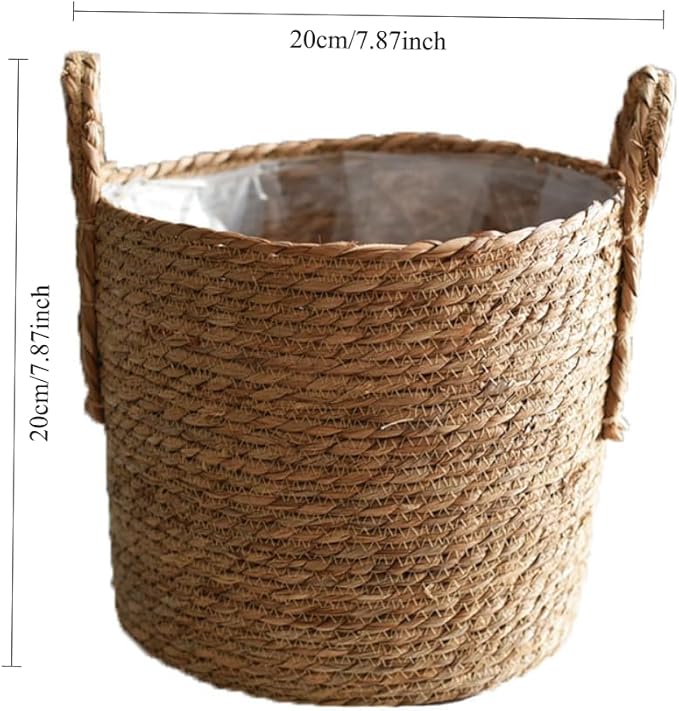 Hand Woven Seagrass Storage Basket Flower Baskets Plant Pot Succulent Organizer For Home Living Room Decorate Landscape Handmade(Natural,7.87''X7.87'')