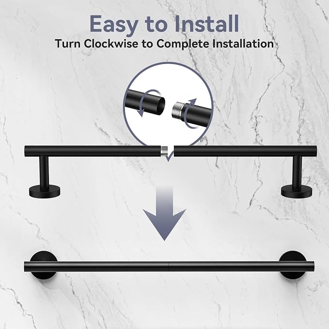 2 Pack Matte Black Towel Bar, 18 Inch Bathroom Towel Rack | Towel Holder Wall Mounted, Thicken SUS304 Stainless Steel Towel Rod Modern Home Decor (Total Length 20-Inch)