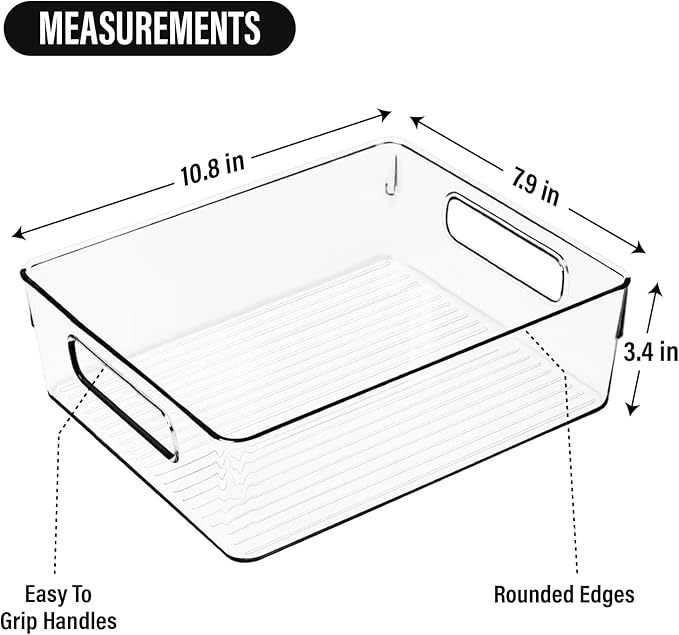 Clear Plastic Storage Bins, Pantry Organizers and Storage or Kitchen Organization and Storage Containers Bins for Organizing, Fridge, Freezer, Bathroom, Pantries, Refrigerator, Cabinet Organizer Bin