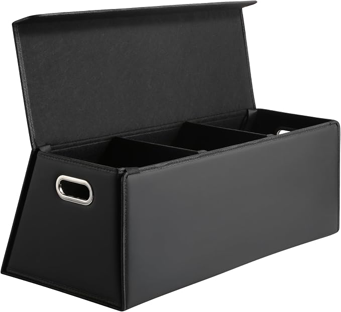 Fyzeoty Car Trunk Organizer for SUV and Sedan, Trapezoidal-Black, 29.5 in | Tailored for Rear Seats, Extra Large, Leather Storage Box, Magnetic Lid, Collapsible & Adjustable, Water‑Resist & Dust‑Proof