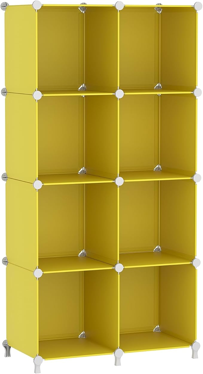 AWTATOS Cube Storage Organizer, 8 Cube Closet Organizers Stackable, Yellow | Portable Closet Storage Cube Shelves, DIY Plastic Bookshelf Clothes Organizer Shelving for Bedroom, Home Office