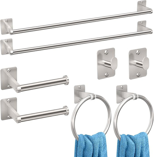 KLJKPA 8-Piece Brushed Nickel Bathroom Hardware Set, 24 inch Towel Bar | Towel Racks for Bathroom Accessories Set, Robe Towel Hooks, Toilet Paper Holder Wall Mounted