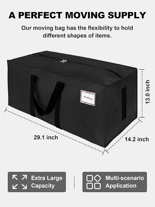 HOMESURE Supports 200lbs Heavy Duty Moving Bags - Strong Zipper & Wrap-Around Handles - Water-Resistant Storage Totes, Durable Alternative to Moving Boxes - 12 Pack - Black