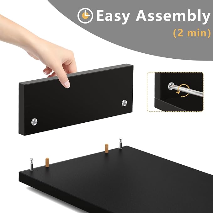 TAVR Monitor Stand Riser, Office Desktop Organizer Stand for 2 Monitors | Adjustable Length and Angle 3 Shelf, Extra Long Multifunctional Wooden Stand up to 43.3" fit Computer, Laptop, TV, Black