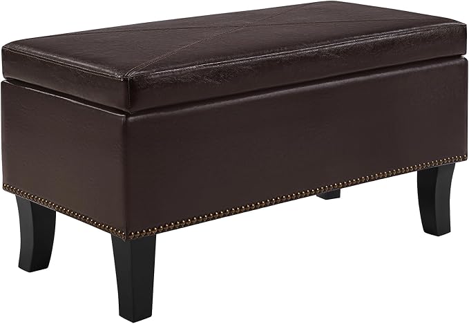 Convenience Concepts Designs4Comfort Winslow Storage Ottoman Bench 32" - Transitional Upholstered Footstool & Seat, for Living Room, Entryway, Hallway, & Bedroom, Espresso Vegan Leather