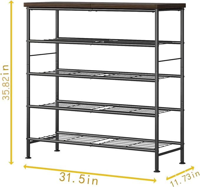 SUOERNUO 5 Tier Shoe Rack Organizer for Closet Shoe Storage for Entryway | Free Standing with MDF Top Board,Sturdy Metal Frame,Ideal for Living Room,Hallway Black